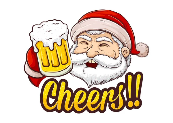 Santa Claus Holding Glass Beer Saying Cheers Christmas Background Vector — Stock Vector