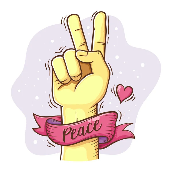 Vrede Liefde Teken Symbool Met Handgebaar Lint Vectorillustratie — Stockvector