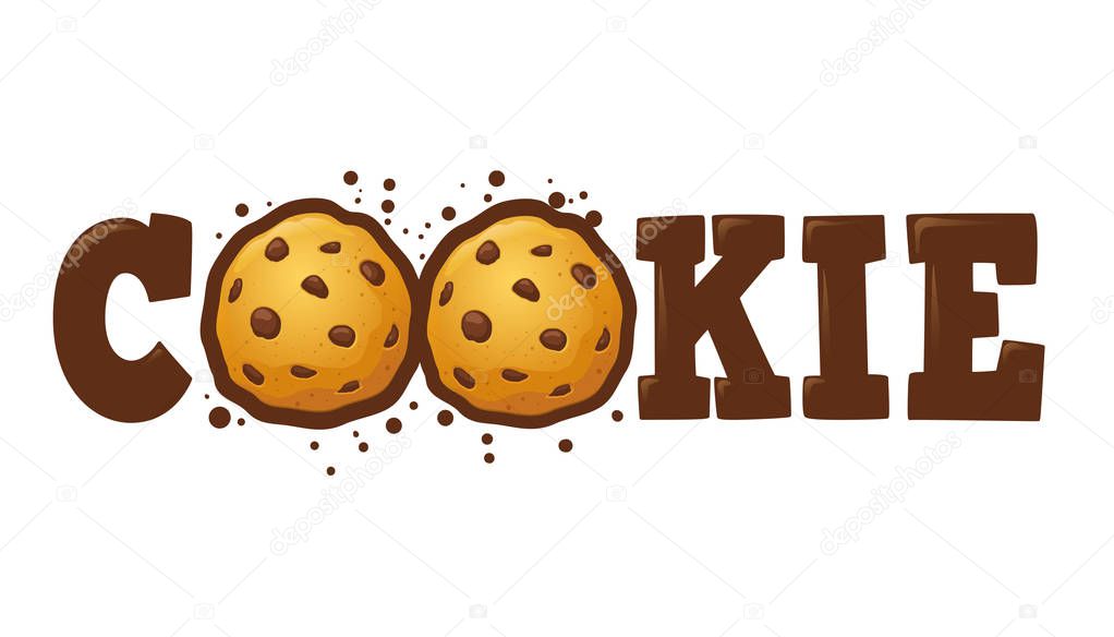 Cookie word customs lettering typography, vector illustration