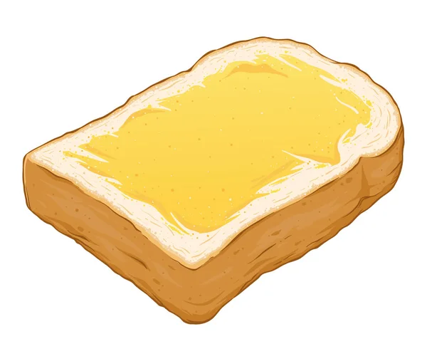 Scheibe Toastbrot Mit Butter Handgezeichnete Vektordarstellung Isoliert Auf Weißem Hintergrund — Stockvektor