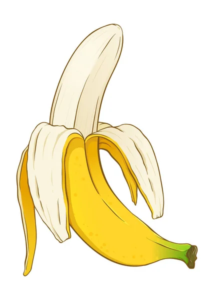 Plátano maduro medio pelado — Vector de stock