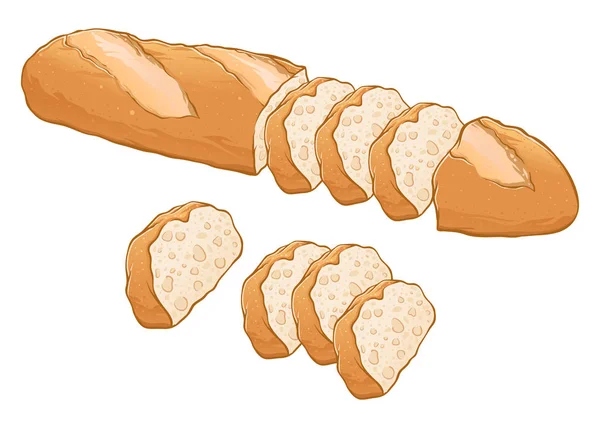 Sliced Baguette Bread Hand Drawn — Stock Vector