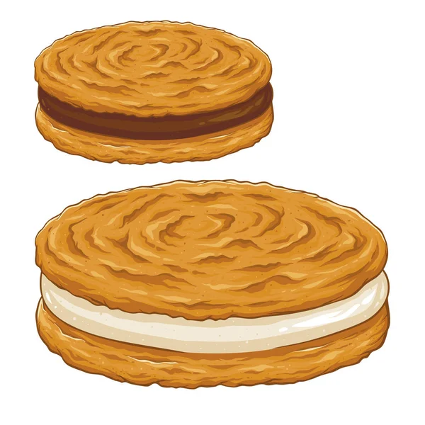 Μπισκότα με σοκολάτα και Βανίλια κρέμα σάντουιτς — Διανυσματικό Αρχείο