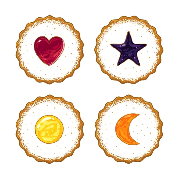 Cookies With Jam in The Center — Stock Vector