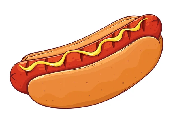Hot Dog With Mustard Hand Drawing — Stock Vector