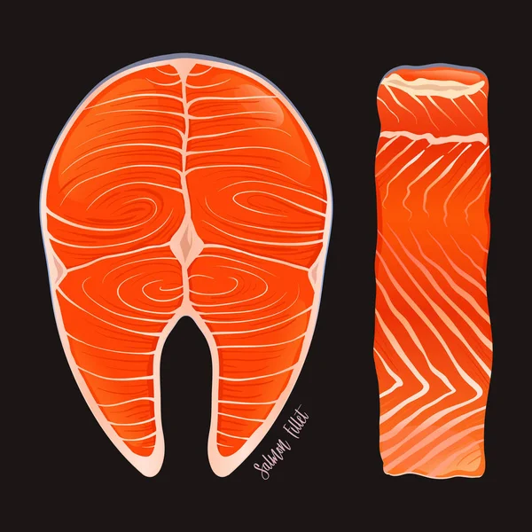 Illustrazione del filetto di bistecca di salmone crudo — Vettoriale Stock