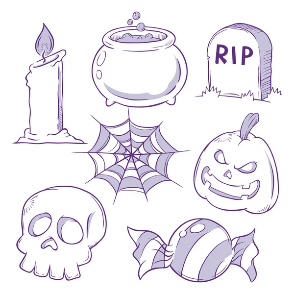 Iconos dibujados a mano de Halloween — Archivo Imágenes Vectoriales