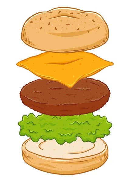 Burger Deconstruct Doodle — Stock Vector