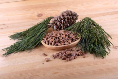 Sedir çam fıstığı masada.