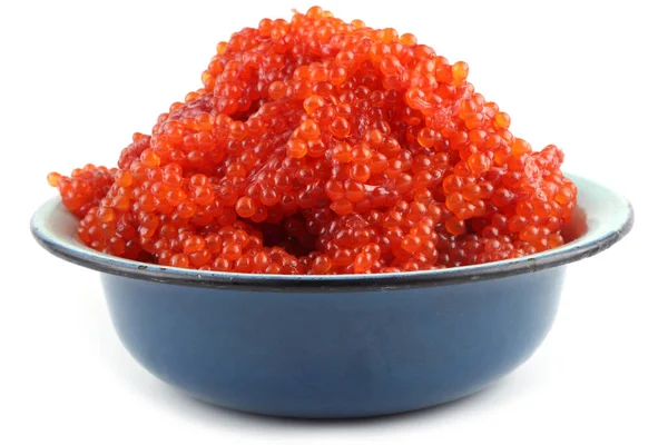 Caviar Rojo Tazón Aislado Sobre Blanco —  Fotos de Stock
