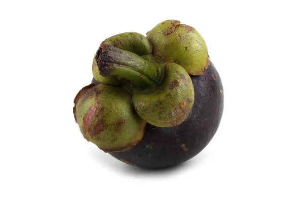 Mangosteen Izolat Alb — Fotografie, imagine de stoc