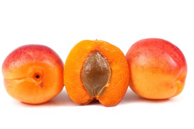 Beyaz arka planda taze kayısılar