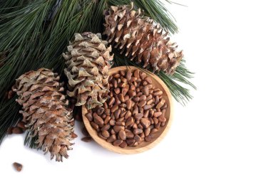 Çam fıstığı beyaza izole edilmiş.