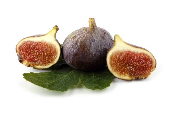 Fig Halves Leaf — Stock Photo, Image