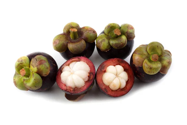 Mangosteens Απομονωμένα Λευκό — Φωτογραφία Αρχείου