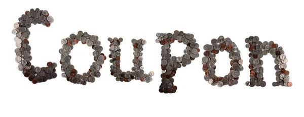 硬貨で作られた言葉のクーポン — ストック写真