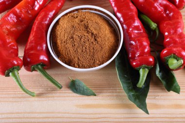 Kırmızı biberler masada.