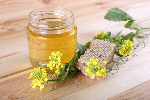 Frischer Honig Glas Und Wabe — Stockfoto