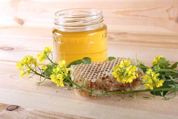 Frischer Honig Glas Und Honigstange — Stockfoto