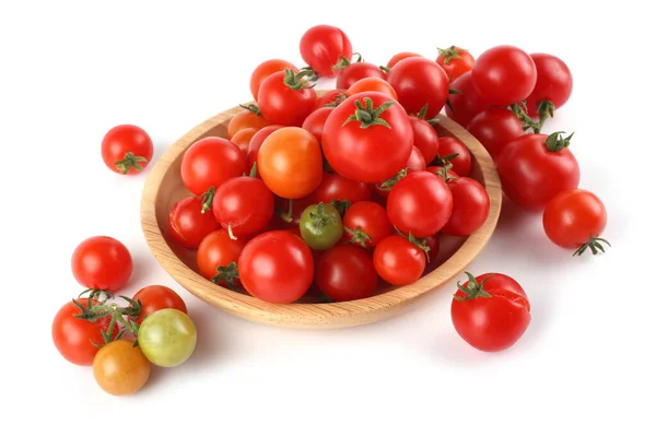 Tomates Rojos Cereza Plato Madera —  Fotos de Stock