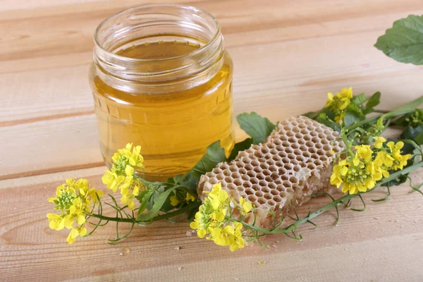 Färsk Honung Glasburk Och Bikaka — Stockfoto