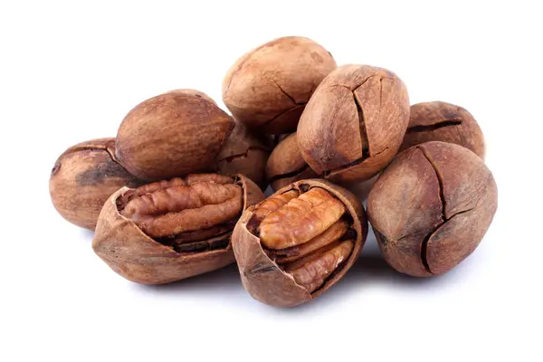 Pekanové Ořechy Izolované Bílém — Stock fotografie