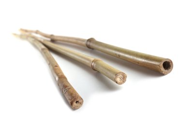 Beyaza izole edilmiş bambu çubukları.