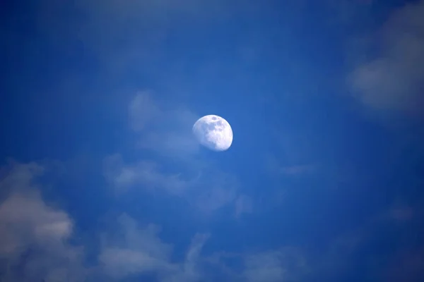 蓝天背景的白月 — 图库照片