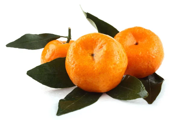 Tres Naranjas Mandarina Con Hojas — Foto de Stock