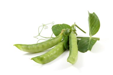 Beyaz arkaplanda yeşil bezelyeler izole