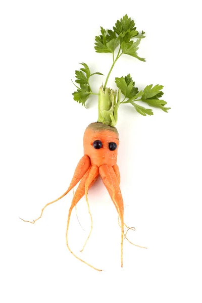 Забавна Морква Монстра Ізольована Білому — стокове фото