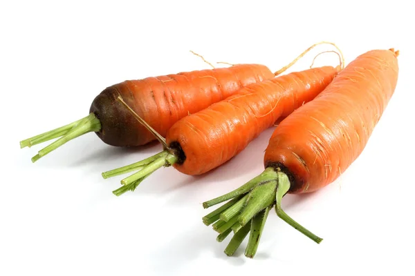 Three Carrots Isolated White — Stock Photo, Image