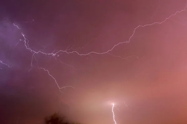 Thunderstorm. Lighting on night sky