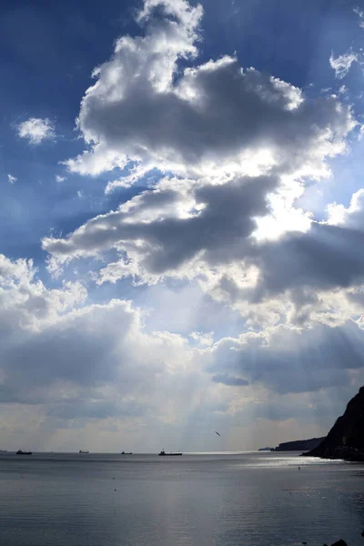 Seascape Sun Rays Falling Throw Clouds — Stock Photo, Image