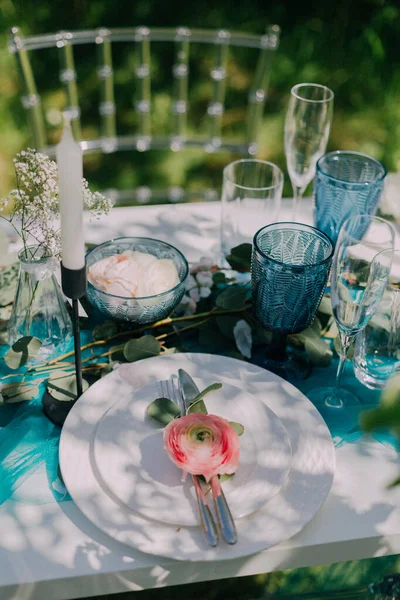 Decoración Mesa Boda Aire Libre Jardín Primavera Detalles — Foto de Stock