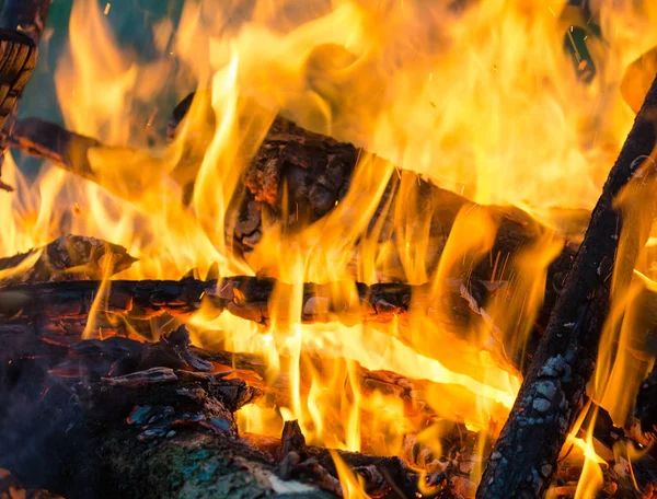Brinnande Ved Sommar Barbecue — Stockfoto
