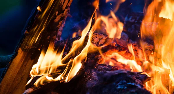 Brinnande Ved Sommar Barbecue — Stockfoto