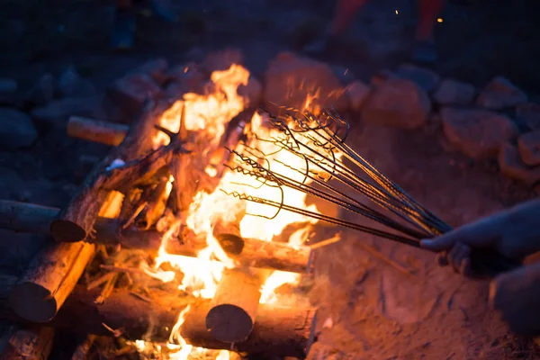 Grilling Meat Fire Summer Vacation — Stock Photo, Image