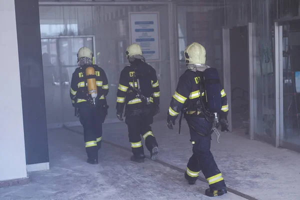 Firefighters Intervening Pernicious Disaster Fire — Stock Photo, Image