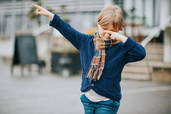 Little Boy Making Dab Dance Outdoors — Stock Photo, Image