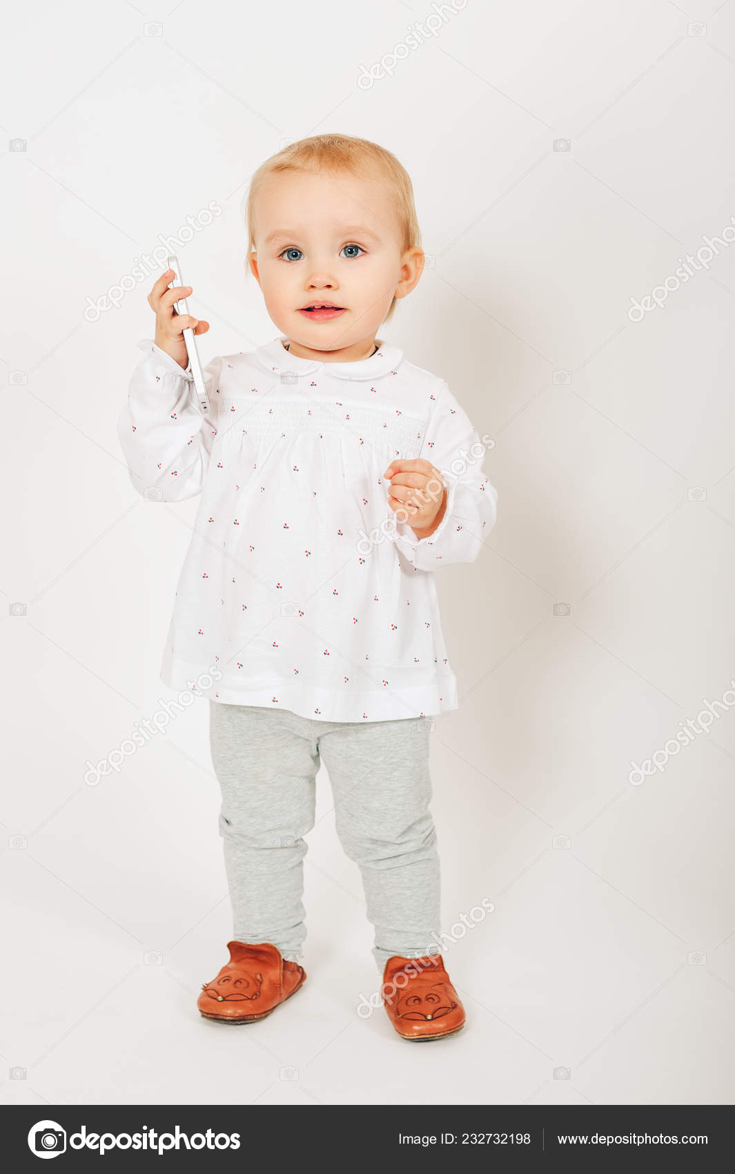 Studio Shot Adorable Year Old Baby Girl Taken White Background