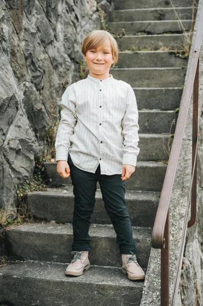 Outdoor Fashion Portrait Handsome Kid Boy — Stock Photo, Image