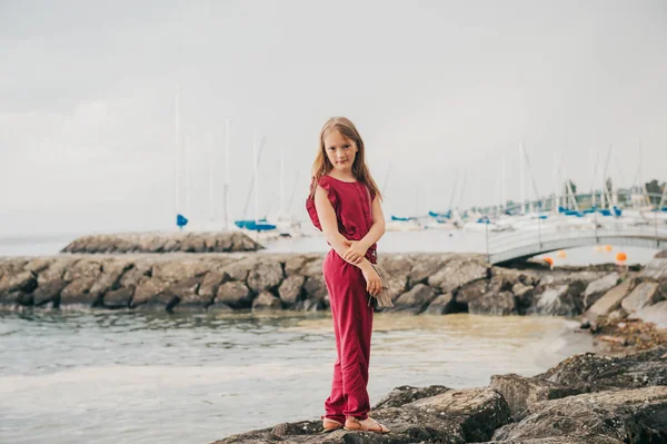 Fashion Stylish Portrait Pretty Preteen Girl Years Old Wearing Maroon — Stock Photo, Image