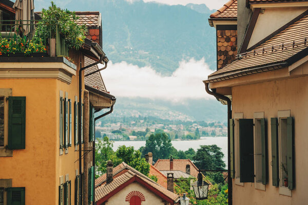 View on Lake Geneva and french Alps from Montreux