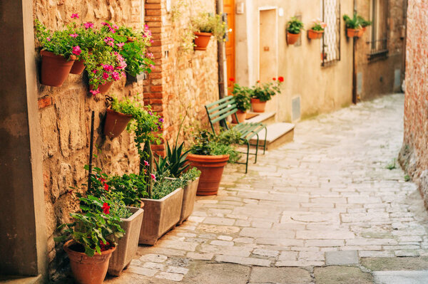 Picturesque view of small old street, imahe taken in Tuscany, Italy