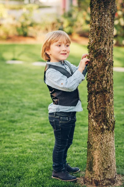 Outdoor Portrait Cute Toddler Boy Fashion Young Children — Stock Photo, Image