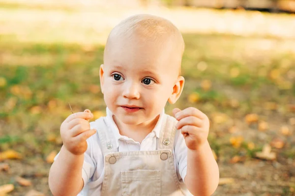 Odkryty Portret Adorable Jeden Rok Stary Chłopiec Bawią Się Parku — Zdjęcie stockowe