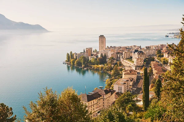 Letní Krajina Města Montreux Švýcarsko Kanton Vaud Letecký Výhled — Stock fotografie