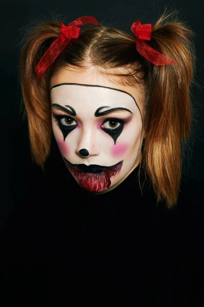 Close Portrait Young Teenage Girl Halloween Makeup — Stock Photo, Image