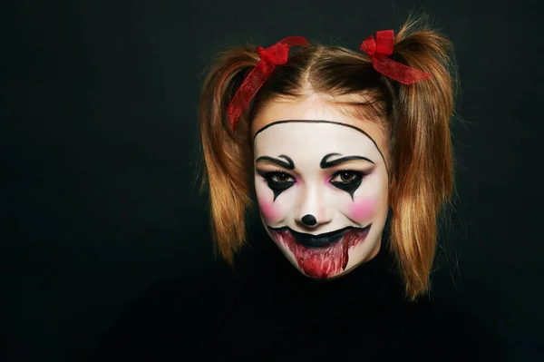 Close Portrait Young Teenage Girl Halloween Makeup — Stock Photo, Image